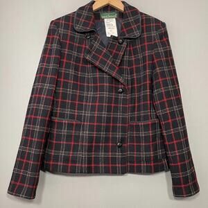 Vintage Womens Size 12 Plaid Wool Boxy Blazer Jacket Dark Academia Heritage Twee